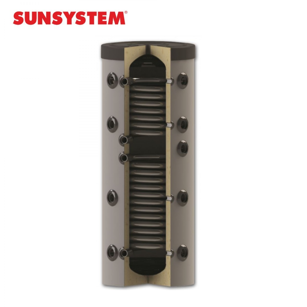 Juodo plieno akumuliacinė 500L talpa Sunsystem su 2 šilumokaičiais PS2 500